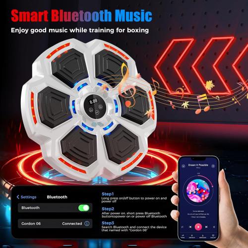 Music Boxing Machine for Adults,Bluetooth Smart Boxing Training Machine,Wall Target Punching Workout for Kids,Reflex Training Suitable for Home,Office,Gym,Fun Fitness Equipment(Hoar)