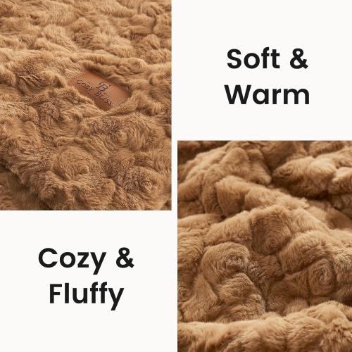 Cozy Bliss Faux Fur Throw Blanket for Couch, Fuzzy Soft Plush Thick Warm Fluffy Reversible Wave Textured Blanket for Sofa Bedroom Living Room, 55 * 70 Inches Brown