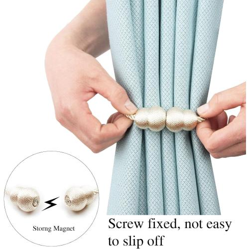 Magnetic Curtain Tiebacks 2 Pack Rope Decorative Curtain Tie Backs Elegant Curtain Holders for Drapes Outdoor Window Treatment Holdbacks, Beige