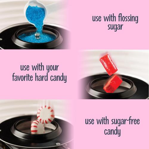 Nostalgia Vintage Hard and Sugar Free Candy Countertop Cotton Candy Maker, Includes 2 Reusable Cones And Sugar Scoop – Pink
