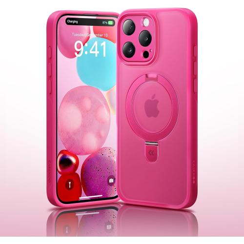 CASEKOO Upgraded Full Camera Protection for iPhone 16 Pro Max Case with Magnetic Invisible Stand [Compatible with MagSafe] [Military Grade Protection] for iPhone 16 Pro Max Case Stand 6.9, Hot Pink