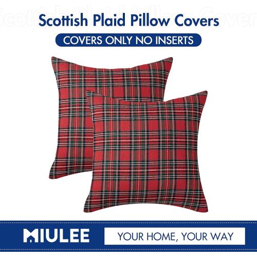 MIULEE Christmas Set of 2 Scottish Tartan Plaid Throw Pillow Covers Farmhouse Classic Decorative Outdoor Square Cushion Cases for Home Decor Sofa Couch 18x18 Inch, Red