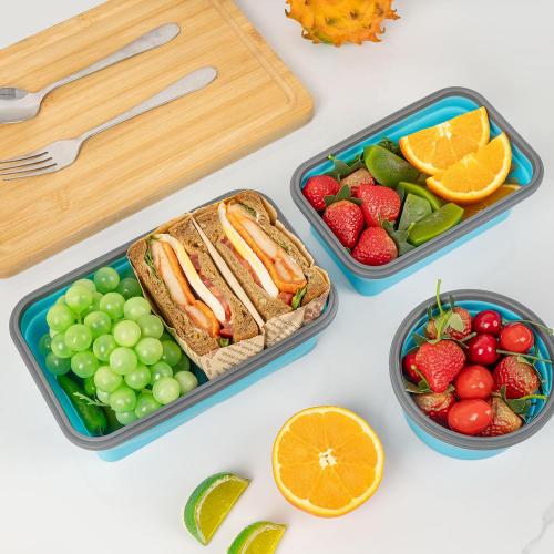 Collapsible Silicone Food Storage Containers Set with Lid & Air Vent, Foldable Lunch Containers, 10 Pack (6 Rectangular   4Round Bowls), BPA-Free, Space-Saving