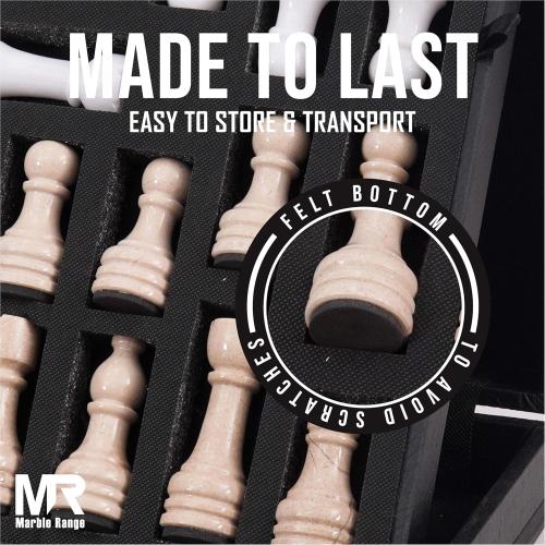 Marble Chess Set for Adults 15 Handmade Verona & White Board Game with 32 Chess Pieces, 2 Extra Queens & Storage Box, Luxury Travel Game – Elegant Home Décor