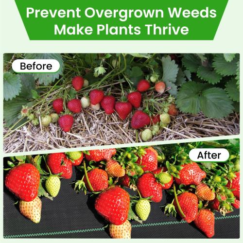 Rintea 4FTX300FT Weed Barrier Fabric, 3.2oz Landscape Fabric, Durable Weed Barrier Fabric Heavy Duty with 20 U-Shaped Securing Pegs for Landscaping Weed Blocker Garden Bed Cover, Commercial Driveway