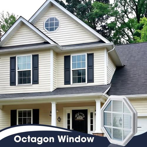 24x24 Vinyl Octagon Window with Grill,Low-E Glass with Argon Gas,Double-Pane Insulated Tempered Clear Glass Octagon Fixed Window and Picture Window
