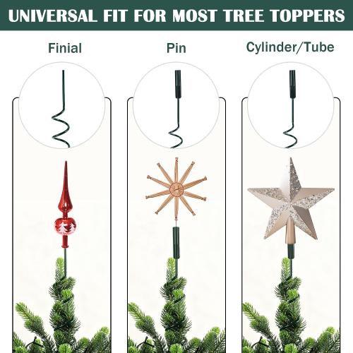 FORUP Christmas Tree Topper Holder, 3-in-1 Tree Topper Stabilizer - Fits Tree Center Poles Up to 1.25 in Diameter, Compatible with Angel/Star Toppers, Tool-Free Installation, Prevents Tilting