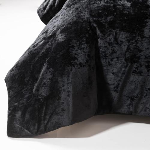 Fredsure Distressed Velvet Comforter Set, 5 Pieces Black Queen, Distressed Velvet Face and Brushed Microfiber Reverse