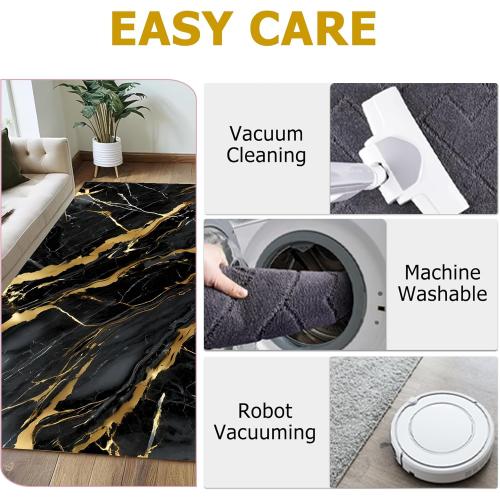Size Large Marble Rugs for Living Room:  Abstract Black and Gold Marble Area Rug Non Slip Washable Carpet Floor Mat for Bedroom Dorm Kitchen Classroom Dining Room Hallway