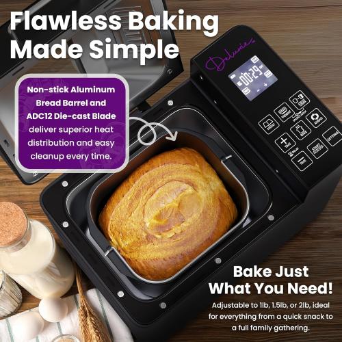 2LB Sourdough Bread Maker Machine for Home Bakery - 17 Program Gluten Free Bread Machine Maker with 15H Timer, 3 Loaf/Crust Sizes, Nut Dispenser - Aluminum Breadmaker Machines w/Recipe Book