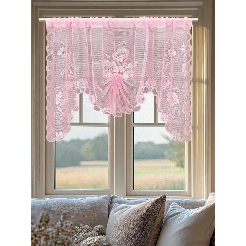 Jayla Pink Semi-Sheer Floral Lace Curtain Swag for Kitchen Half Window Bathroom Decoration Rod Pocket,39 x 39 Inch, 1 Panel
