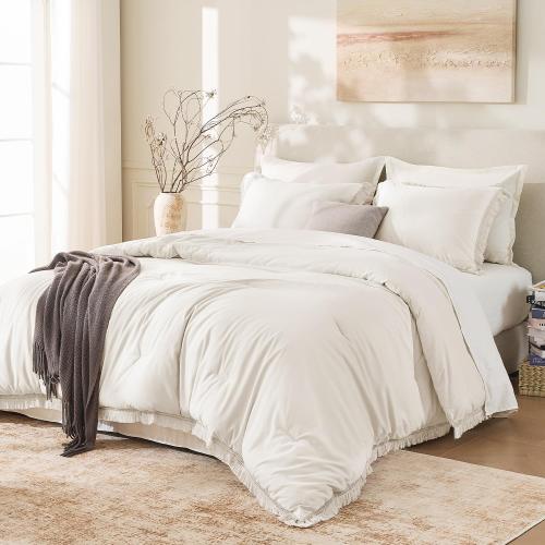 Andency Comforter Set Oversized King Beige 120x120, 3 Pieces Boho Fall Tassel Lightweight Bedding Comforter Sets, All Season Soft Bed Set (1 Comforter & 2 Pillowcases)