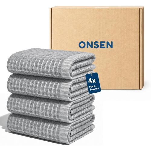 ONSEN Sculpted Terry Face Towels, 100% American Cotton, Quick Dry COLOR GRENN AND WHITE