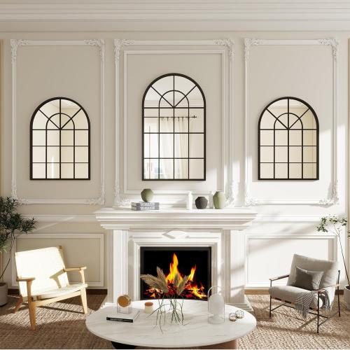 TinyTimes Arched Window Wall Mounted Mirror, 24x42, Arched Window Pane Mirror Decorative for Entryway, Wall Decor Mirror for Bathroom Vanity, Living Room or Bedroom, Iron Frame, Black