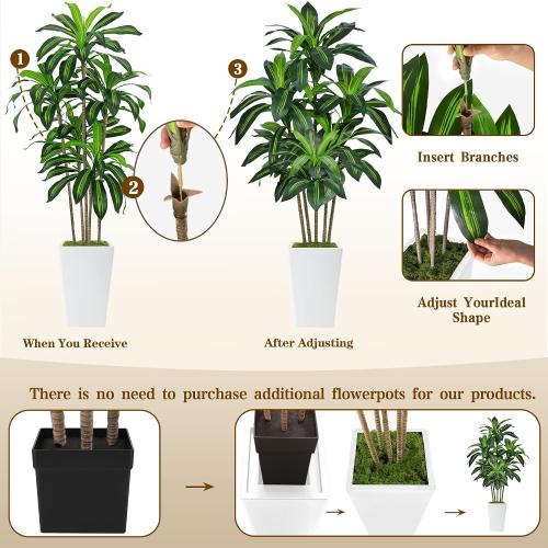 6FT Artificial Dracaena Tree, Fake Tree Indoor with White Tall Planter,Tall Artificial Plants Indoor,Artificial Silk Tree for Home Office Decor (White)