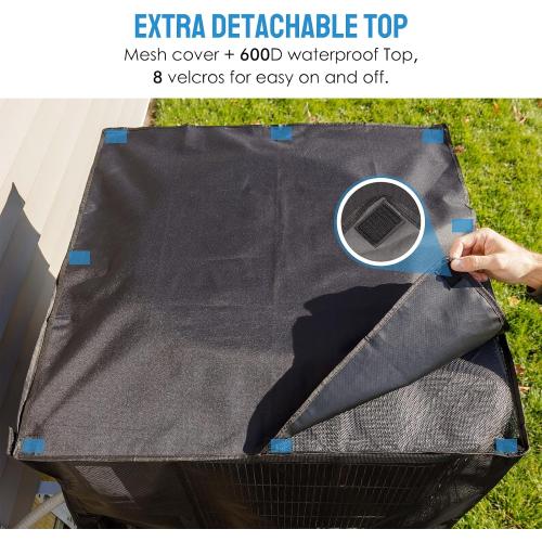 Size 32x32x36 Color Black Air Conditioner Cover for Outside Units, 32'' x 32'' x 36 Full Mesh with 600D Detachable Waterproof Top, All Seasons Outdoor Central AC Protector Against Leaves, Weeds, Cottonwood and Debris