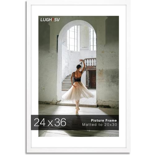 24x36 Large Picture Frame for Wall, Vertical or Horizontal Wall Hanging Large Poster Frame for Photo and Posters, Poster Frame 20x30 with Mat 24x36 Without Mat