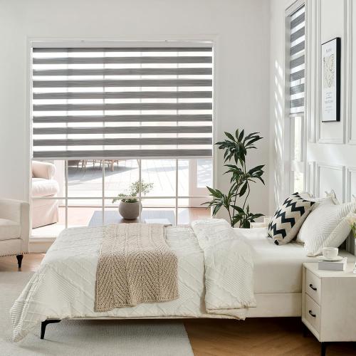 Joydeco Cordless Zebra Blinds for Windows, Dual Layer Free-Stop Zebra Shades Privacy Light Control for Day and Night, Light Filtering Sheer Blinds for Indoor Windows (Grey, 35 W x 75 H)