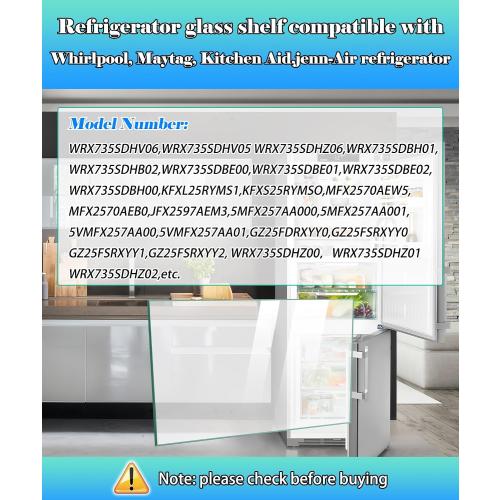WPW10296571 Refrigerator Glass Shelf Replacement 18 X 30.2 | Compatible With Whirlpool Maytag Kitchenaid Jenn-Air Fridge Glass Shelf, Replace W10296571 W10346616 WPW10346616