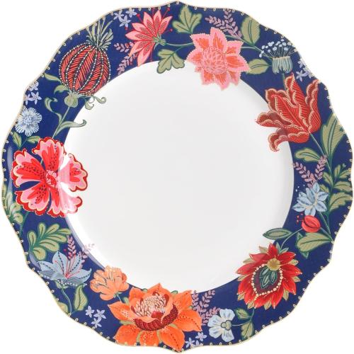 222 Fifth 12-Piece Porcelain Dinnerware Set for 4, White & Parisian Blue Plates and Bowls Set with Gold Rim, Glossy Ceramic Dish Set with Detailed Floral Design, Microwave & Dishwasher Safe, Chintz