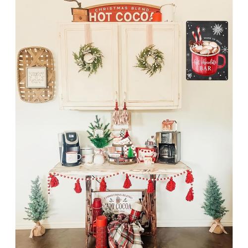 Joyline Vintage Christmas Decor Gifts Rustic Hot Chocolate Bar Warm Up Here Tin Sign for Home Farmhouse Kicthen Cafe Bar Wall Decor 8 x 12 inches (3235)