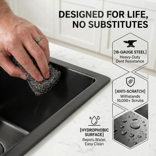 30 Inch Black Drop-In Stainless Steel Kitchen Sink: Single Bowl Deep Scratch Resistant 16 Gauge Workstation with Faucet & Accessories Combo for Family Kitchen