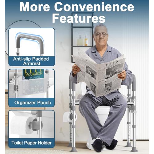 Raised Toilet Seat with Handles, 400 LBS Toilet Seat Risers for Seniors with Adjustable Height & Width, FSA HSA Eligible Handicap Elevated Toilet Riser Fit Any Toilet, Gray