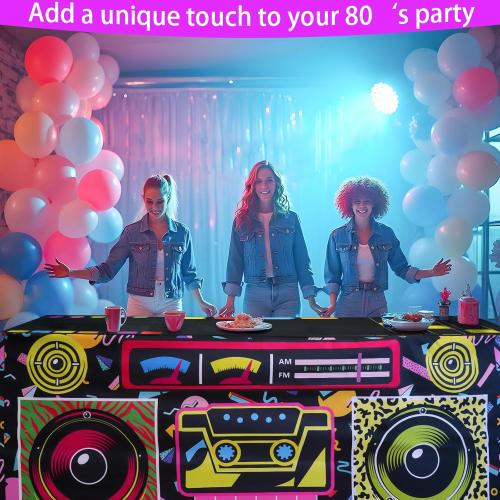 6FT 80s 90s Theme Party Tablecloth, 80s 90s Decorations for Back to 80s 90s Hip Hop Birthday Party