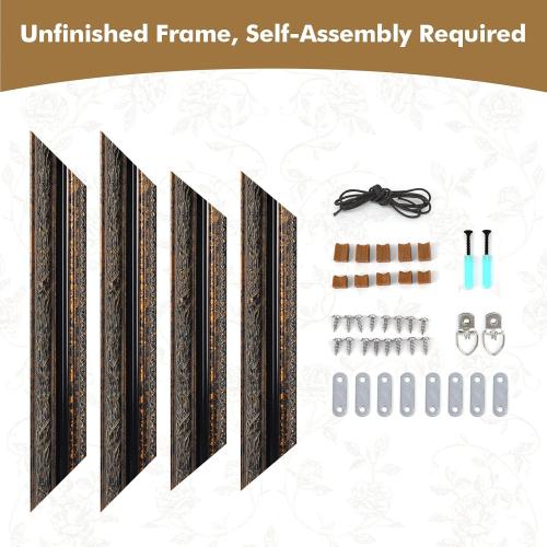 Size 24x30 DIY Wood Frame for 24x30 Stretched Canvas Paintings, Museum-grade Ornate Picture Frame for Vintage Rustic Retro Home, No Back & Cover, Open Back Canvas Frame for Living Room Decoration