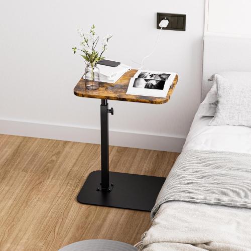 Side Table Sofa Tray for Couch Heavy Metal Base Swivel/Adjustable Height, Sofa Bed Bathroom Study TV Tray C Shaped End Table Food Snack Trays for Eating