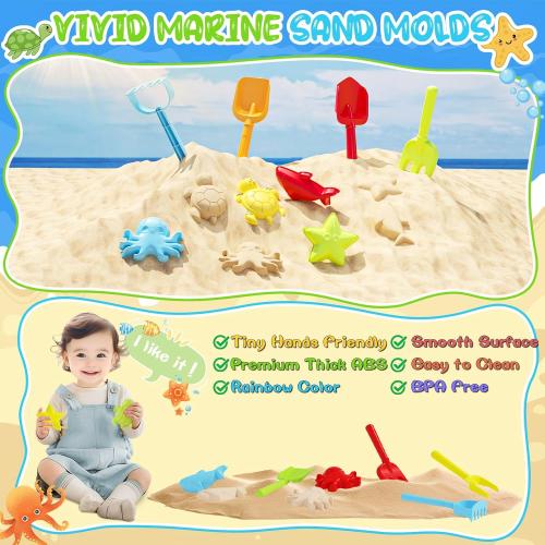 Upgraded Kids Turtle Sandbox with Lid & Adjustable Umbrella, Truck Toy & 8pcs Sand Shovels, Sand Box with Cover, Beach Toys for Toddlers 3-5, Plastic Indoor Outdoor Play Toys Gift for Girls Boys