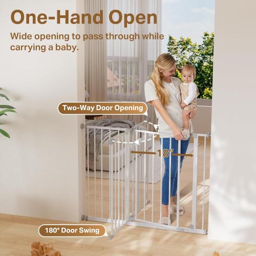 InnoTruth 29.5–40.75 Baby Gate for Stairs, 30 Tall Dog Gates for Doorways & Hallways, Safety Gate for Kids & Pets, Pressure-Mounted Walk-Through with Dual Lock & 2-Way Swing, White