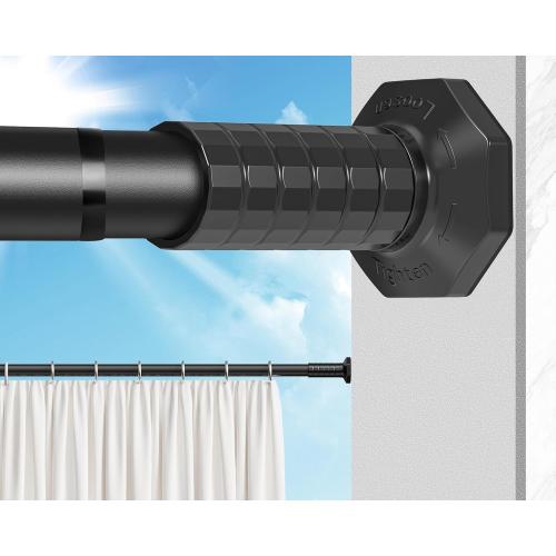 Tension Curtain Rod 51-148In (4.25-12Ft), Outdoor Curtain Rod No Drilling for Patio Window, Adjustable Spring Shower Curtain Rod for Bathroom, Never Rust, Tool-Free, Rod Diameter 1.26 In, Black