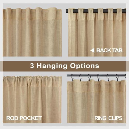 Burlap Color Curtains 84 Inch Length for Living Room 2 Panels Back Tab Pocket Primitive Drapes Flax Linen Country Cotton Light Filtering Sheer Tan Brown Curtains for Bedroom Farmhouse Decor 7 FT Long