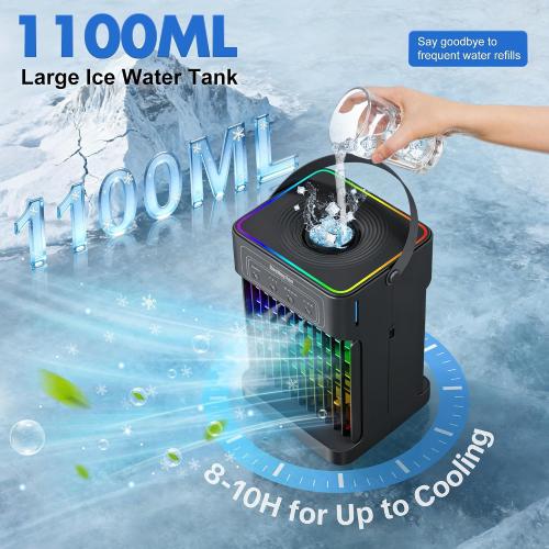 Portable Air Conditioners, 2026 Upgraded 4-IN-1 Quiet Portable AC Unit with Remote, 1100ML Tank Evaporative Air Cooler, 7 Color Light Personal Mini Air Conditioner