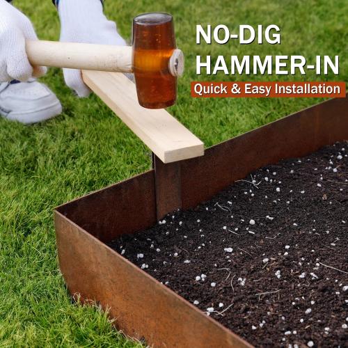 Worth Garden 20ft Pre-Rusted Cor-Ten Steel Landscape Edging – Heavy Duty Metal Garden Edging Border, 40 L x 6-Pack 5.5 H Panels, No-Dig Hammer-in Lawn & Yard Edging with 7 Clamps & Gloves