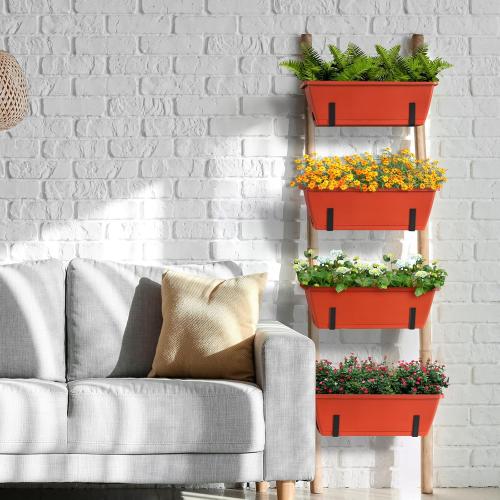 smusei Window Boxes Planters 17’’ Railing Planter Box with Adjustable Brackets, 4 Pack Hanging Deck Railing Planters Rectangular Flower Pots for Outdoor Patio Balcony Fence