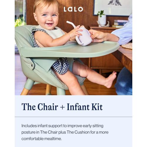 Lalo The High Chair Infant Kit - Convertible Wooden High Chair for Babies & Toddlers with Infant Support & Cushion, Grows with Your Child, Dishwasher Safe Tray, Adjustable Footrest Coconut