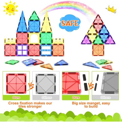 40pcs Magnetic Tiles Kids Toys STEM Magnet Toy for Toddler Magnetic Blocks Building Preschool Learning Sensory Montessori Toys for 3  Year Old Boys and Girls, Safe Creativity Toddler Kids Toy 40PCS