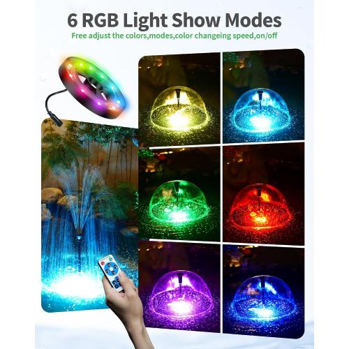 POPOSOAP Pond Fountain Pump Kit with RGB Lights & Remote Control, 660GPH Quiet Submersible Water Pump, Pond Pump with 3 Nozzles for Garden Koi Ponds, Fish Tank,Backyard Water Features Decor-P1104D