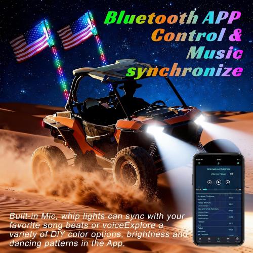 2 Pack 4FT Whip Lights with Spring Base,LED Whip Light with App &Remote Control, Spiral RGB Chasing Lighted Whips with Rocker Switch,Music Whip Light for UTV ATV Polaris RZR Can-Am SXS Truck