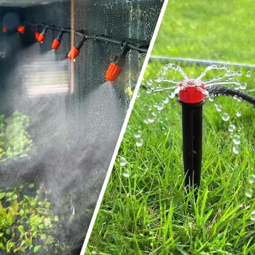 240FT Drip Irrigation System,Automatic Drip Irrigation Kit with 1/2 inch Hose 1/4 inch Distribution Tubing and Accessories,for Lawn Raised Bed Greenhouse Plant Watering System