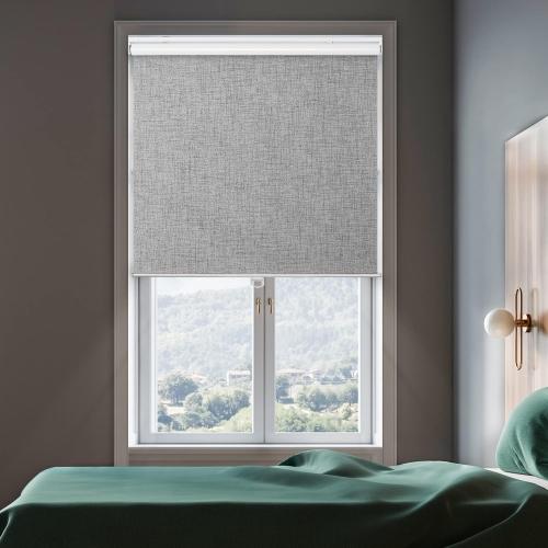 GENIMO 100% Blackout Roller Window Shades, Window Blinds Cordless with Thermal Insulated, UV Protection Fabric, Mini French Door Blinds for Home, Office, Bedroom, Easy to Install, Grey, 48 W X 75 H