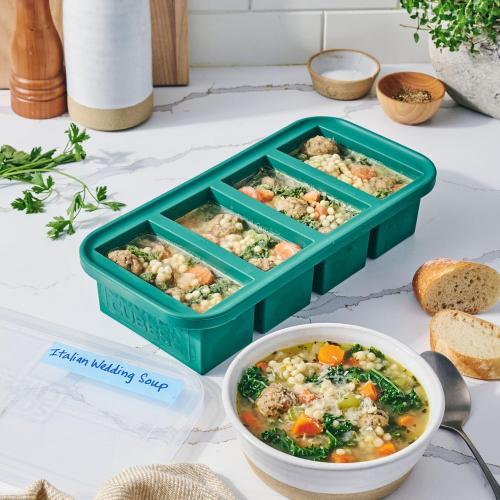 1 Cup Silicone Freezer Molds - Soup Cubes Perfect for Freezing Broth, Rice, Leftovers and More - Silicone Freezer Trays with Lids for Meal Prep - Kale - 1-Pack