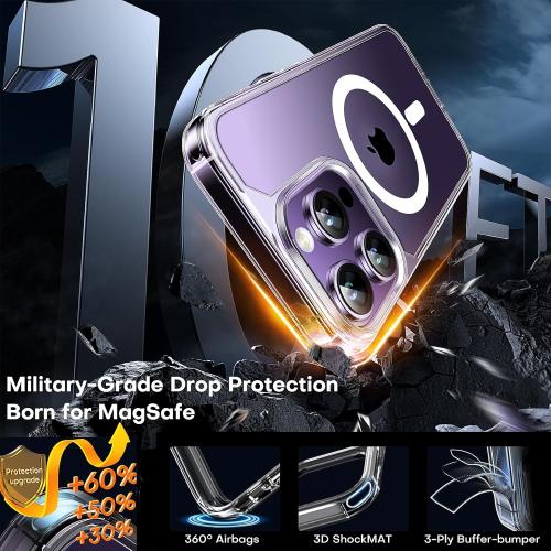 TAURI 3 in 1 for iPhone 14 Pro Max Case, Compatible with MagSafe [Not-Yellowing] with 2X Screen Protector, Military-Grade Protection, Magnetic Case for iPhone 14 Pro Max 6.7, Clear