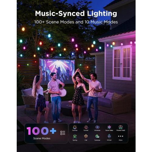 Govee S14 Bulb Outdoor String Lights 2, 48ft RGBICWW, 15 LED Bulbs, IP66 | Patio Lights with 111 Scene Modes for Outdoor Decor, Compatible with Alexa, Google, Matter, APP Control