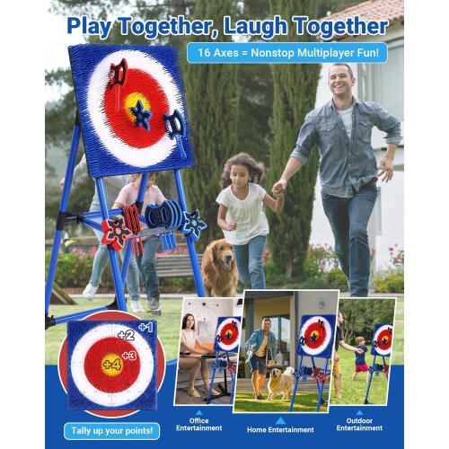 Axe Throwing Game for Backyard - 8 Throwing Axes Set - Deluxe Foldable Plastic Axe Throwing Target Game for Adults Kids, Outdoor Games Carnival Games