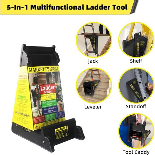 Ladder Leveler, Pitch Hopper, Ladder Stabilizer with Storage, Ladder Levelers for Stairs and Extension Ladders, Easy to Use, Conquer Uneven Ground (Black, Standard Durable Plastic)