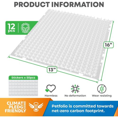 Petfolio 12 Pack Scat Mat for Cats - 16 x 13 Inch Cat Spike Mat with 1 Inch Spike is A Perfect Pet Training Mat Device for Cat Repellent Indoor & Outdoor to Deter Cats & Other Animals for All Seasons