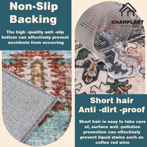 CHAMPLANT Washable Area Rug 8'x10' Black-Purple Khaki Retro Boho Design Non-Shedding Non-Slip Easy Care Ideal for High Traffic Areas in Living Room Bedroom Office Coffee Table Kitchen Large Carpet